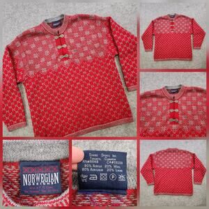 Norwegian Designs Sweater Mens Large? Red Wool Blend Knit Nordic Pullover Jumper
